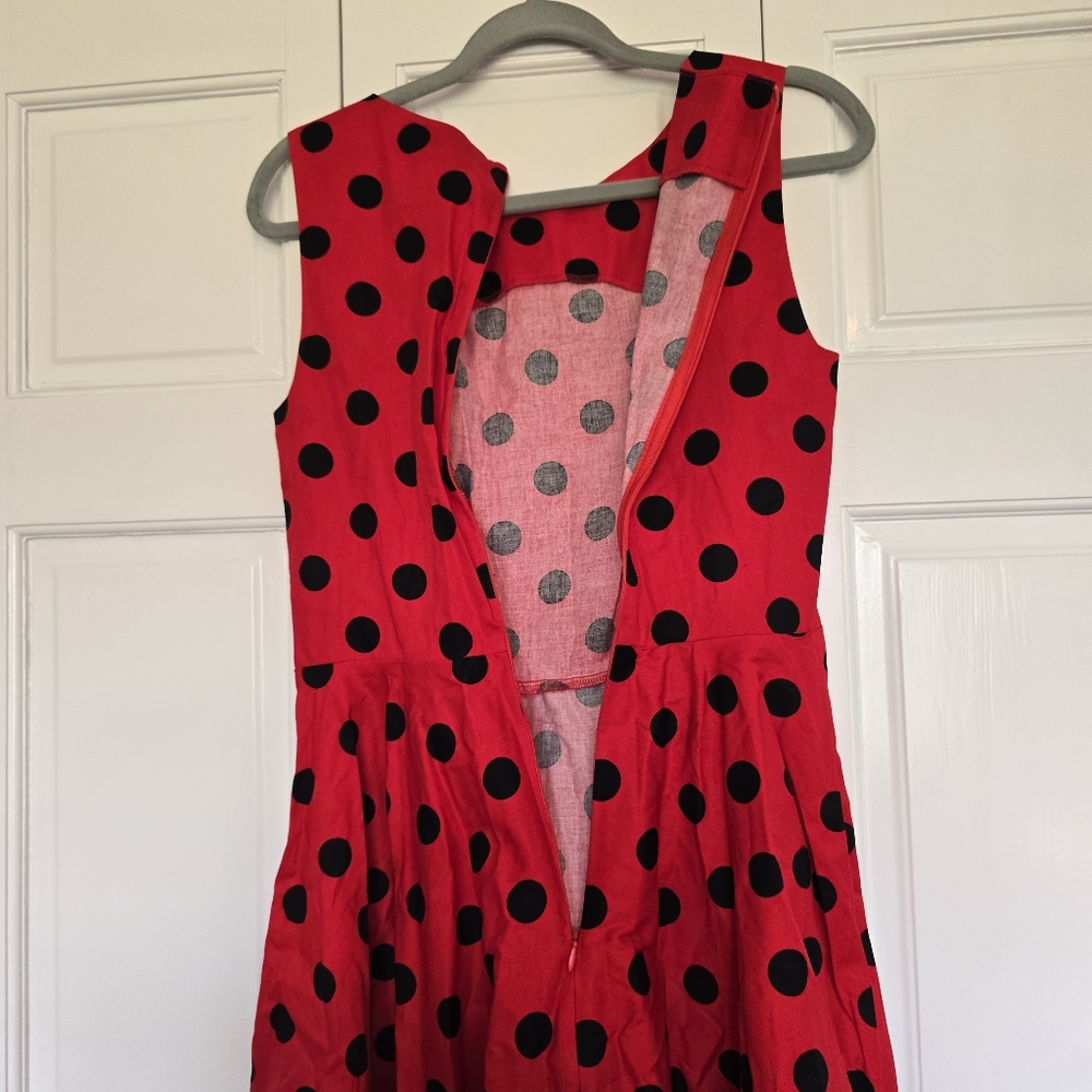 Grace Karin Size Small Red Polka Dot Pinup Swing Dress - Picture 7 of 9